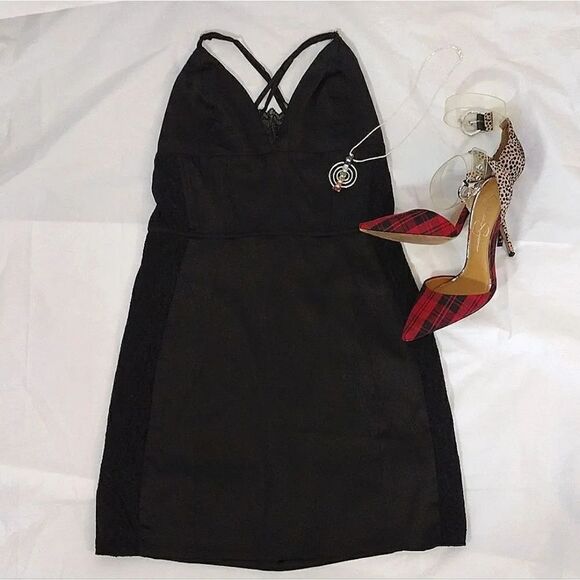 Y2K Black Satin And Lace Strappy Tank Mini Slip Dress Large *fits like Small - Picture 2 of 16